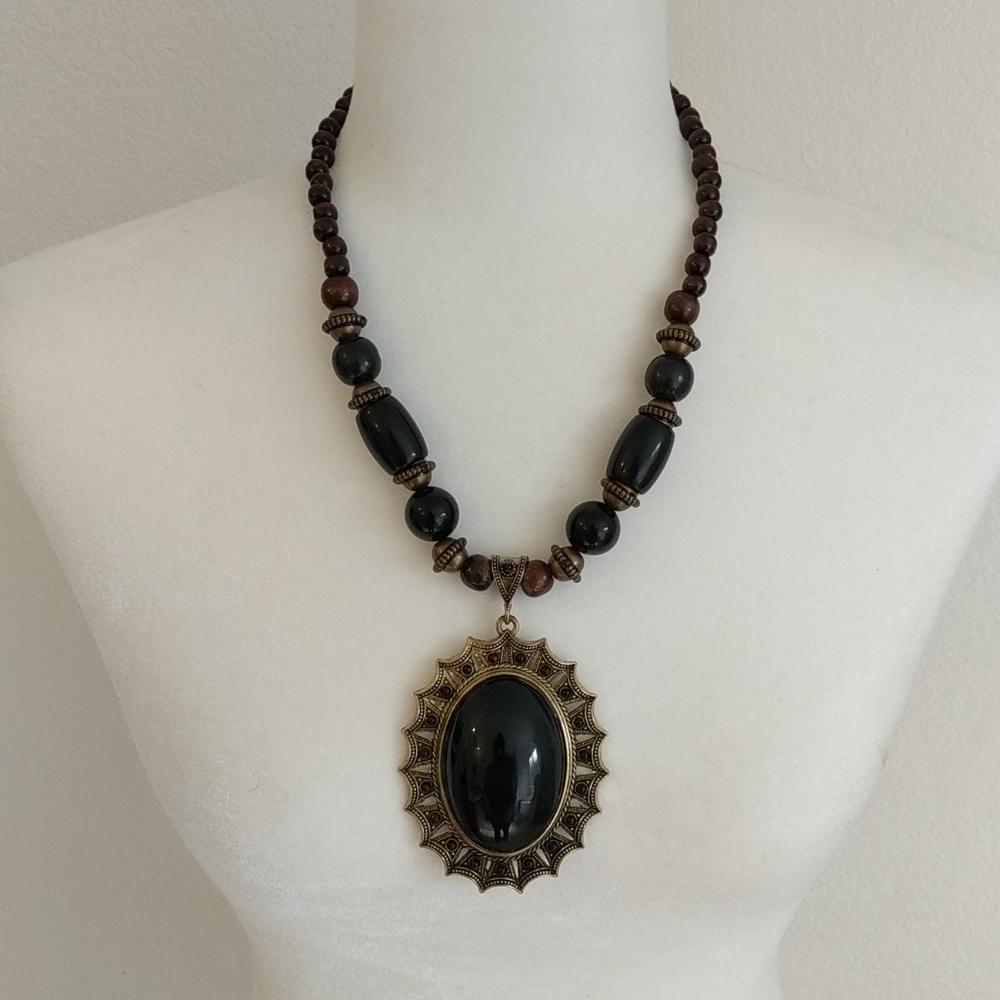 Black vintage inspired statement necklace